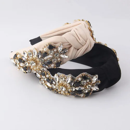 Miniatura 4 de Diademas anudadas para mujer, diadema de cristal con diamantes de imitación, joyería hecha a mano, accesorios para el cabello, banda ancha de moda