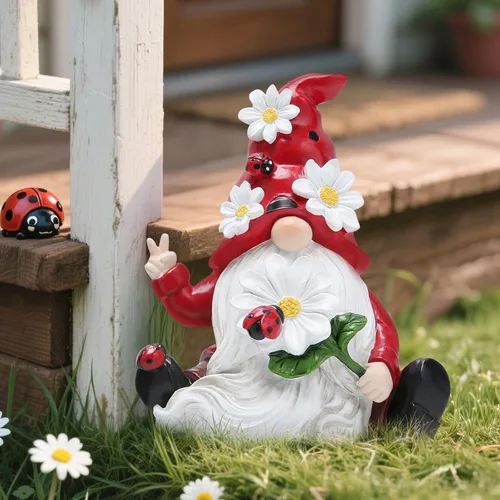 Miniatura 5 de Hodao Decoraciones de gnomos de primavera de mariquita para mesa del hogar, porche, jardín, patio, adornos de elfo de mariquita, decoración de Tela