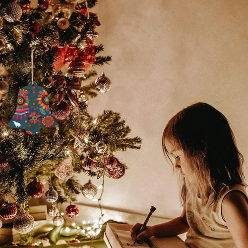 Miniatura 6 de 6 adornos de madera de Navidad para niños y adultos, decoración colgante de árboles de Navidad, 4 estilos, arte popular mexicano, estampado bohemio