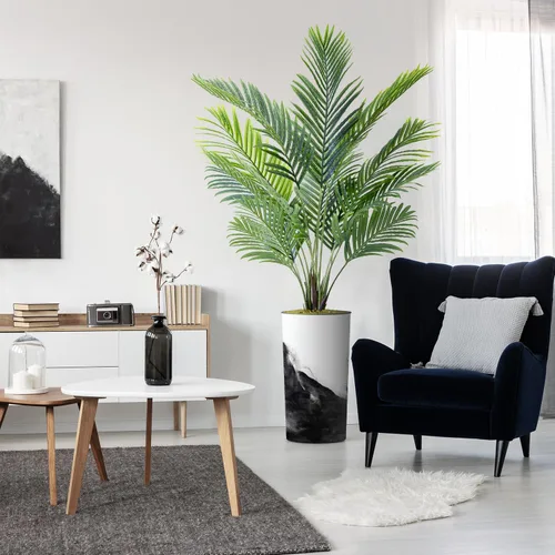Árbol artificial en maceta contemporánea, palmera tropical areca artificial de seda para decoración del hogar en interiores y exteriores, altura