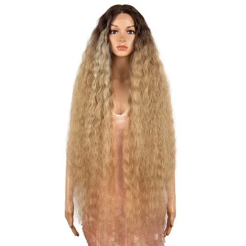 Miniatura 29 de Style Icon Pelucas de Encaje Frontal de 41" Largas Onduladas Sintéticas con Baby Hair Ombre Marrón Claro Estilo Bohemio Semi Atadas a Mano Densidad