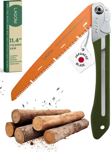 Miniatura 11 de LAGOM Sierra plegable de campamento para cortar ramas, hoja recta de 8.2" Acero SK5, mango ergonómico, uso con una mano, bloqueo seguro