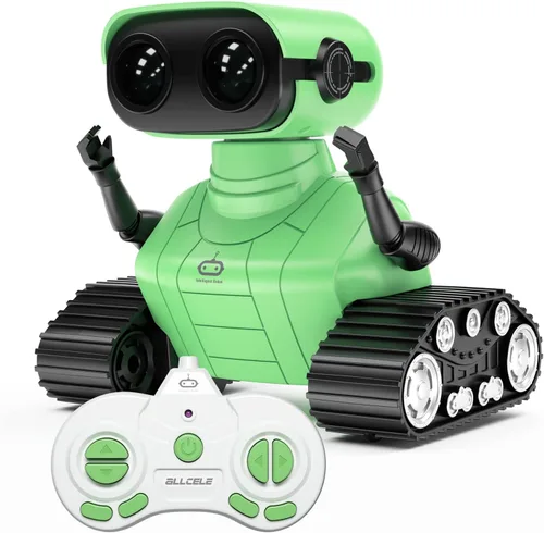 Miniatura 11 de ALLCELE - Robots de juguete, robots RC recargables para niños, juguete con control remoto, tiene música y ojos LED, regalo ideal para niños - Verde