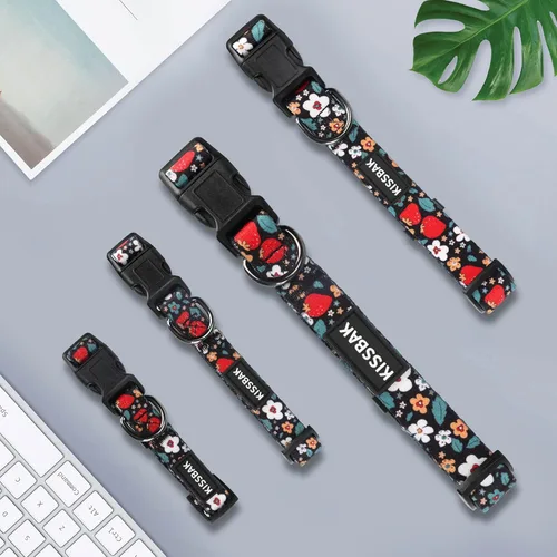 Miniatura 3 de Collar para perros medianos, diseño especial femenino, lindo collar para perritas, suave, ajustable, elegante y floral para cachorros (M, fresa)