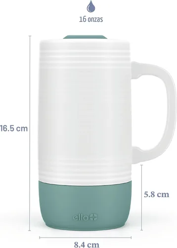 Miniatura 4 de Ello Jane Taza de viaje de cerámica con asa de 18 oz, tapa deslizante resistente a salpicaduras y portavasos incorporado, perfecta para café y té