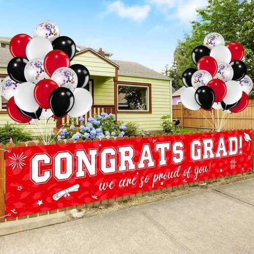 Miniatura 9 de Cartel de graduación de 37 piezas para decoración de globos de clase de 2026, pancarta de felicitaciones graduadas para decoración al aire libre