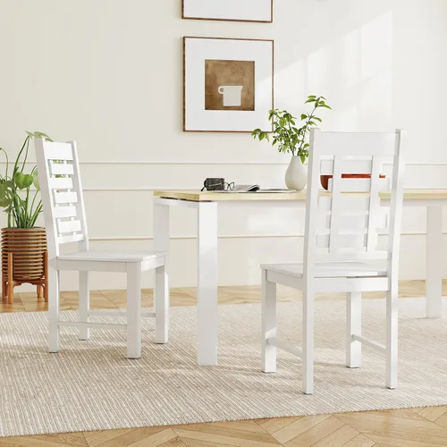 Miniatura 4 de Giantex Juego de 2 sillas de comedor de madera, sillas de cocina de madera de goma 100% maciza con respaldo alto e inclinado, asiento ancho, sillas