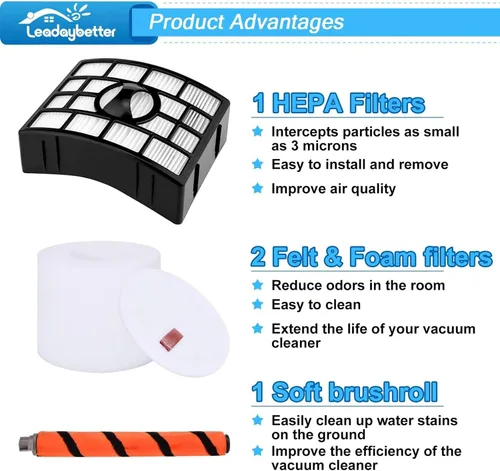 Miniatura 5 de Leadaybetter Filter Replacement for Shark APEX DuoClean Lift-Away AX950 AX951 AZ1002 AZ1000 AZ1000W, 1 Black Filters, 2 Foam & Felt Filters, 1 Brush