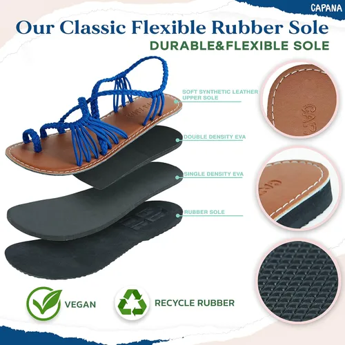 Miniatura 2 de Capana Sandalias planas tejidas para mujer, sandalias trenzadas con tiras, sandalias de playa para mujer, sandalias bohemias de cuerda, zapatos
