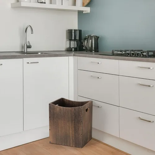 Miniatura 5 de Vrisa Basurero rectangular de madera de 5.3 galones con asas integradas, pequeño bote de basura para dormitorio, oficina, cocina, baño, debajo