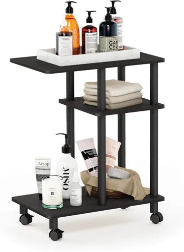 Miniatura 8 de Furinno Turn-N-Tube - Mesa auxiliar en forma de C con ruedas, robre francés gris/negro Roble francés gris/negro.