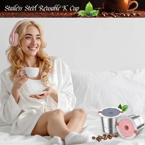 Miniatura 7 de Kcup - Cápsulas de café recargables: tazas K reutilizables de acero inoxidable para Keurig Metal K Cup - Filtro de café reutilizable rosa y gris