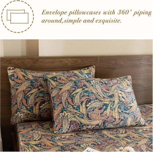 Miniatura 5 de Lady Ann Sábanas de cama tamaño Queen, juego de sábanas de algodón egipcio 100% con patrón estampado de flores Paisley, juego de ropa de cama de 4