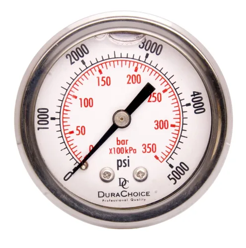 Miniatura 8 de Medidores de presión rellenos de líquido de 2 pulgadas - caja de acero inoxidable, latón, 1/4 "NPT, conexión de montaje trasero central, 0-4,000PSI