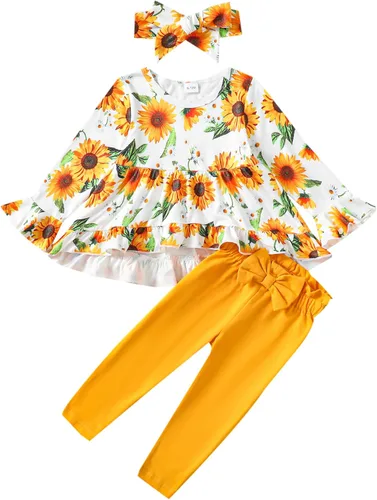 Miniatura 113 de Kucnuzki Conjunto de ropa para bebé niña pequeña, camisa de manga con volantes, pantalón floral, ropa de otoño e invierno para niña