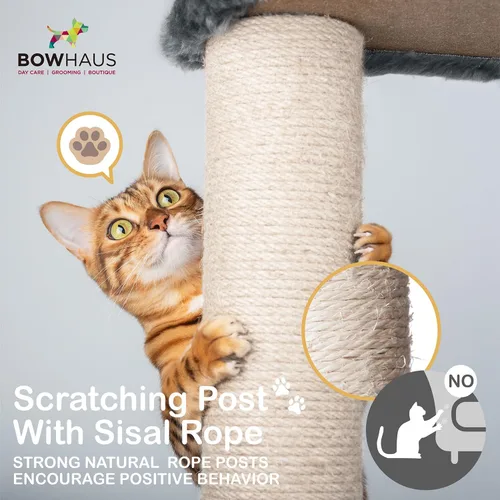 Miniatura 5 de BOWHAUS Árbol para gatos de piso a techo, altura ajustable de 104 a 115 pulgadas, torre de escalada para gatos de varios niveles con rascador