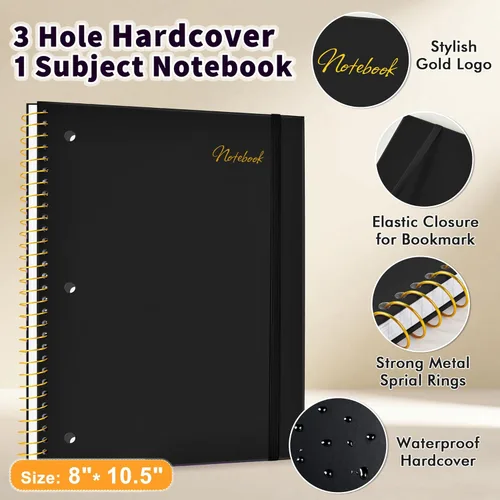 Miniatura 3 de Cuaderno de espiral de papel rayado universitario de 8 x 10-1/2 pulgadas, cuaderno espiral de 1 materia de papel de 80 GSM, páginas perforadas