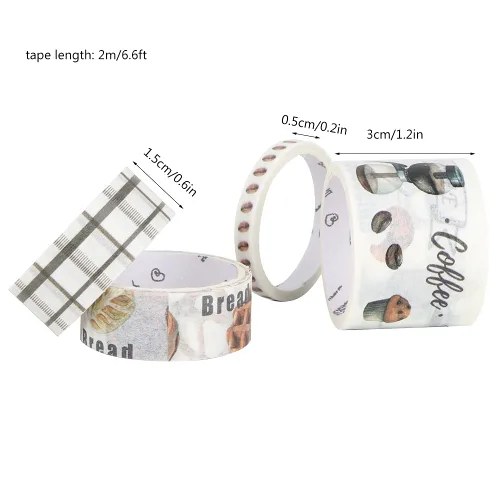 Miniatura 3 de Washi - Juego de 4 cintas adhesivas decorativas para diarios de viñetas, álbumes de recortes, estilo cultural café, cinta Washi para álbumes