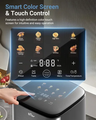 Miniatura 2 de Bear Freidora de aire de 6.3 cuartos de galón con pantalla táctil inteligente a color, tecnología Turbo Crisp 4D, ventana transparente y función