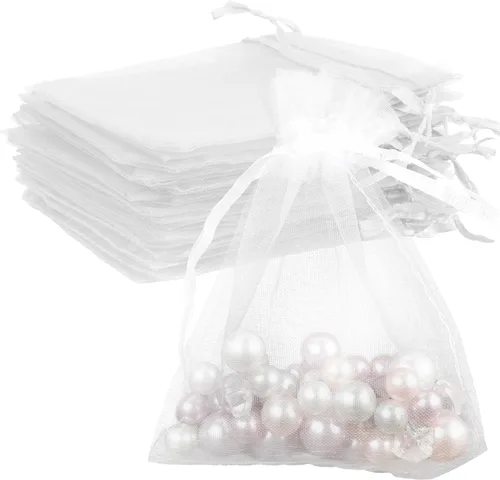 Miniatura 43 de Bolsas de organza, bolsa de organza transparente, 50 unidades, pequeñas bolsas de organza con cordón de 3 x 4 pulgadas, bolsas de regalo de joyería