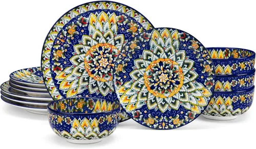 Miniatura 15 de vancasso Juego de vajilla de 18 piezas, platos y cuencos, juego de platos de porcelana para 6, aptos para microondas y lavavajillas, resistente a
