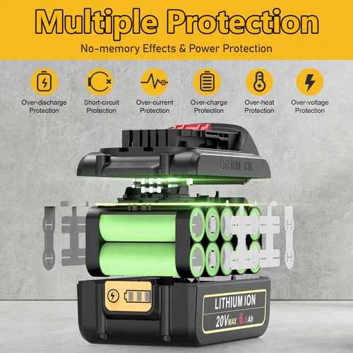Miniatura 6 de 4 paquetes de reemplazo para batería DeWalt de 20V Max, batería de litio de alta capacidad de 6.0Ah compatible con DeWalt Baterias 20V DCB206 DCB205