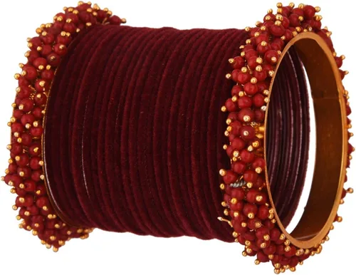 Miniatura 5 de Efulgenz Indian Bangle Set Faux Pearls Beads Plain Velvet Bracelet Bangle Jewelry for Women