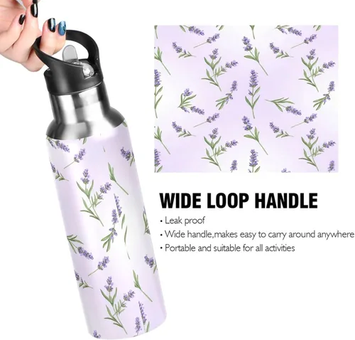 Miniatura 4 de Lavender Flowers Green Leaves Insulated Stainless Steel Water Bottle with Straw 20 Oz, BPA-Free Sports Water Bottle Leakproof Water Bottles