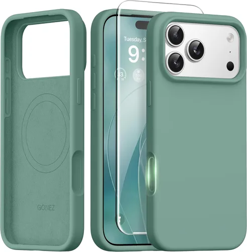 Miniatura 119 de GONEZ Funda de silicona para iPhone 14 Pro Max, compatible con MagSafe, con protector de pantalla + protector de lente de cámara, silicona líquida a
