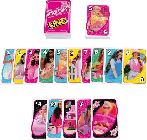 Miniatura 4 de Mattel Games UNO Barbie - Juego de cartas de la película para niños y adultos con gráficos de personajes y reglas especiales, de 2 a 10 jugadores