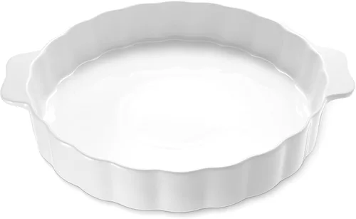 Samsle Molde de Cerámica para Hornear, Plato Redondo para Hornear de 13 Pulgadas con Doble Asa, Plato para Tartas con Borde Ondulado - Apto para