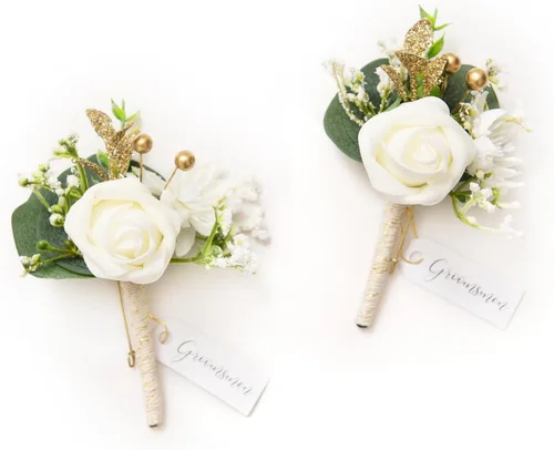 Miniatura 16 de Ling's moment Boutonniere para hombres, 2 piezas de novios, padrinos de boda, flores artificiales para bodas, bailes, regreso a casa, etc. Azul Azul