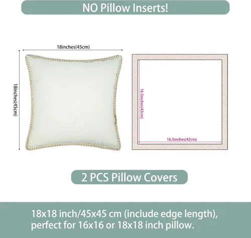 Miniatura 5 de Merrycolor Juego de 2 fundas de almohada decorativas de granja de 18 x 18 pulgadas, fundas de almohada beige texturizadas, fundas de almohada