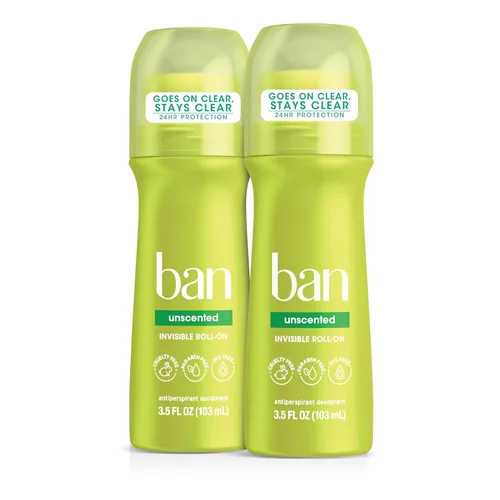 Ban Desodorante Antitranspirante Roll-on Invisible para Mujeres y Hombres, Protección de 24 Horas contra el Olor y el Sudor de las Axilas, Sin
