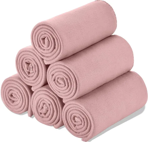 Juego de mantas de forro polar a granel para viajes, niños, exteriores, bodas, mascotas (rosa, paquete de 6 unidades, 50 x 60 pulgadas)