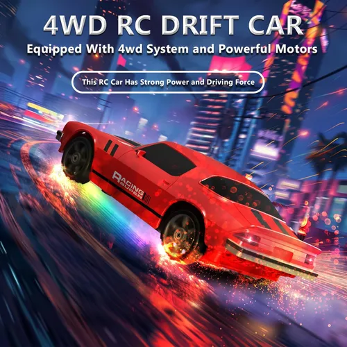Miniatura 3 de Coche RC de Deriva 1:24 Coche de Control Remoto 4WD 24KM/H Coche de Carreras Deportivas de Alta Velocidad con Luces LED Juguetes de Coches RC