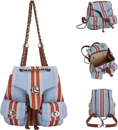 Mini mochila para mujer, mochila pequeña con correa de cadena ajustable, multibolsillo, tela tejida vintage, bonita bolsa de moda para viajes,