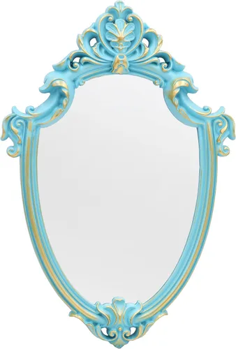 Eaoundm Espejo de pared decorativo con forma de escudo vintage de 16.5 x 11 pulgadas (azul)