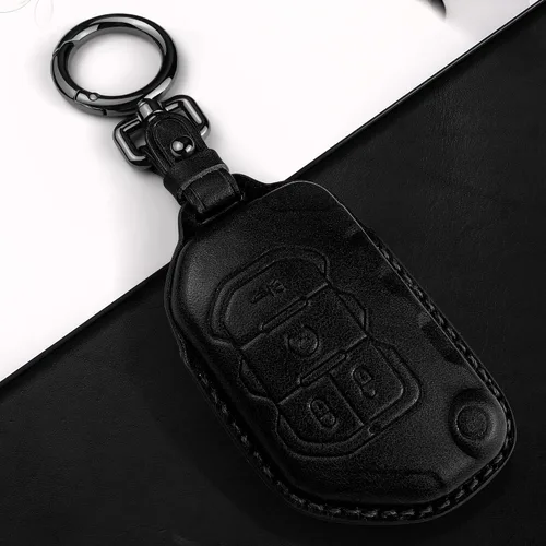 Miniatura 3 de Tukellen Funda de cuero para llavero Jeep Wrangler Gladiator Sahara Rubicon con 4 botones (negro)
