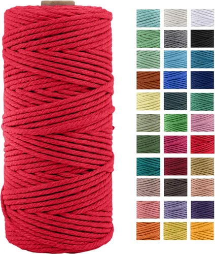 Miniatura 10 de Cuerda de macramé de algodón natural grueso de 3mm x 109 yardas, cuerda de algodón torcido de 4 hebras para macramé suave de color natural hecho a