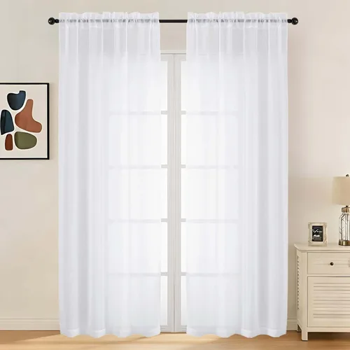 Miniatura 49 de LIVEKID Cortinas traslúcidas negras de cocina de 36 pulgadas de largo, cortinas cortas filtrantes de luz, 2 paneles de gasa aireada, texturizadas