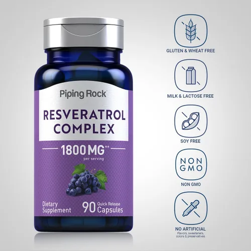 Miniatura 3 de Piping Rock Complejo de resveratrol 90 cápsulas Ultra potente Suplemento sin OMG, sin gluten