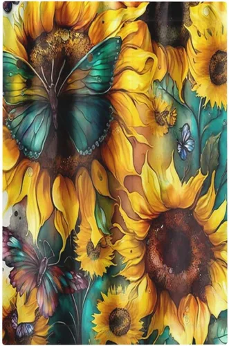 Miniatura 36 de Cubiertas de salida de girasoles amarillos, mariposas verdes y verde azulado de 1 banda, cubierta de interruptor de luz dúplex de 1 banda, placa
