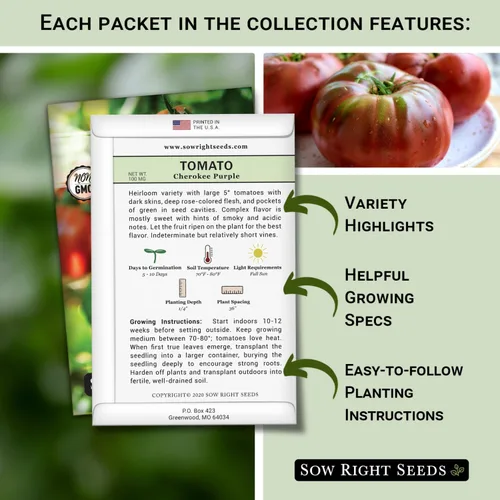 Miniatura 2 de Sow Right Seeds - Colección clásica de semillas de tomate para plantar - Cherokee Purple, Beefsteak, Large Red Cherry, Rutgers y Roma - Variedades