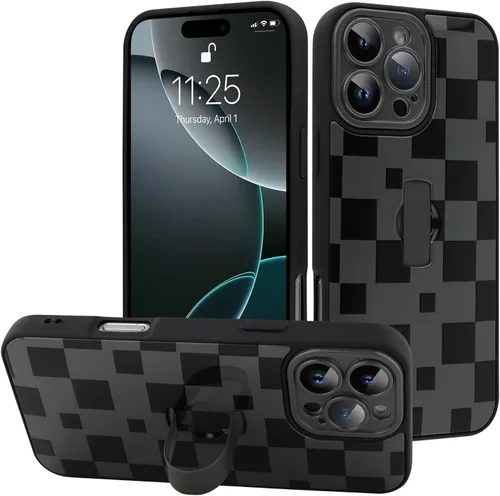 Miniatura 30 de Funda diseñada para iPhone 17 Pro Max con soporte plegable y correa para dedos, bonito patrón de lazo de corazón de flor rosa para mujeres y niñas