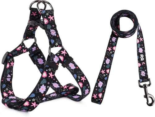 Miniatura 26 de QQPETS Juego de correa de arnés para perro, ajustable, resistente, sin tirones, arnés halter para perros de razas pequeñas, medianas y grandes, clip