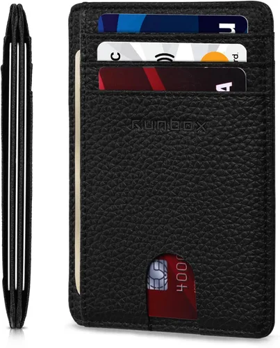 Miniatura 12 de RUNBOX Carteras de cuero minimalistas y delgadas con bloqueo RFID para bolsillo frontal, portatarjetas para hombres y mujeres, regalos para hombres