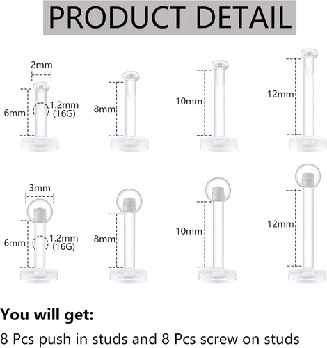 Miniatura 2 de Clear Retainer Septum 16G Plastic Septum Ring Retainer Plastic Hoop Earrings Piercing Retainer Horseshoe Piercing Jewelry