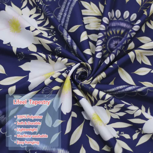 Miniatura 6 de Lifeel - Tapiz bohemio azul para colgar en la pared, tapiz hippie de mandala, medallón floral con diseño de corona estética blanca, manta decorativa