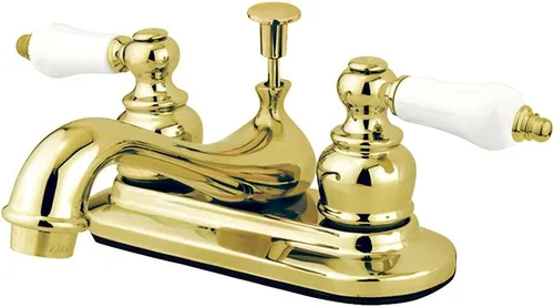 Miniatura 6 de Kingston Brass KB601PL Restoration - Grifo de lavabo central de 4 pulgadas con manija de palanca de porcelana, cromo pulido